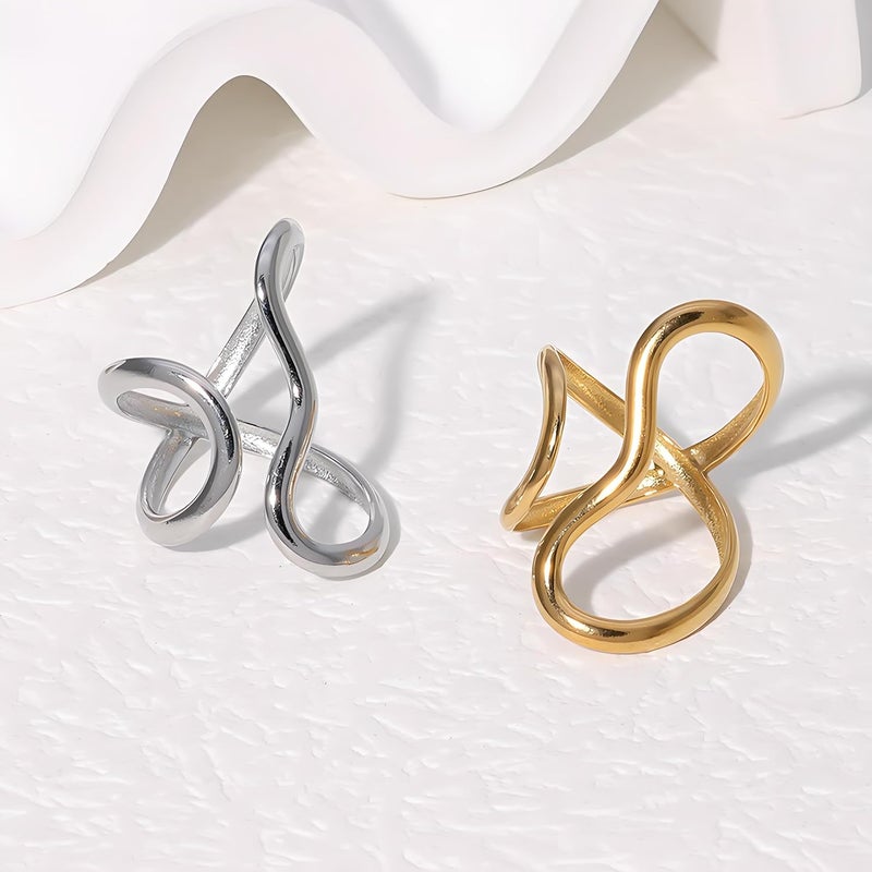 AiTURE Chunky Rings For Women, Gold Silver Thumb Ring Asymmetrical Wavy Curve Ring Adjustable Non Tarnish Dainty Stainless Steel New Year Anniversary Birthday Jewelry Gift - Image 3